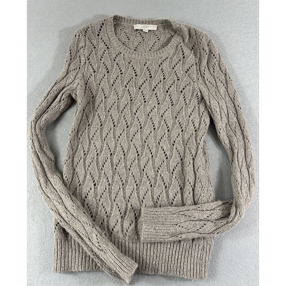 Ann Taylor Loft Angora Blend Wool Cotton Open Knit Pointelle Sweater Women's Med